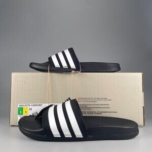 Adidas Adilette Comfort Women's 6 Black White Slip On Slide Casual Sandals NEW
